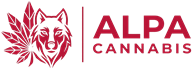 Alpa Cannabis logo featuring a wolf head with maple leaf, red and white branding